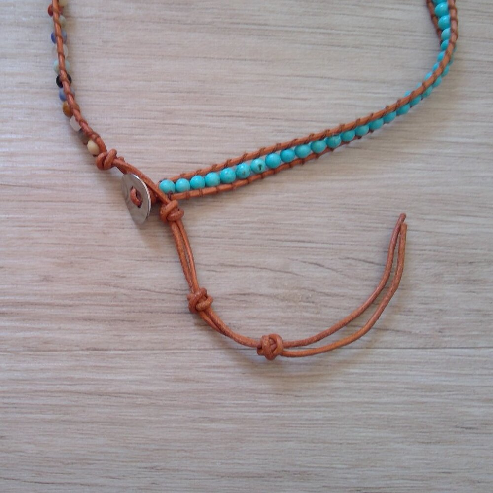 Gorgeous Turquoise Colour Stone and Leather Beaded Necklace - Picture 6 of 11